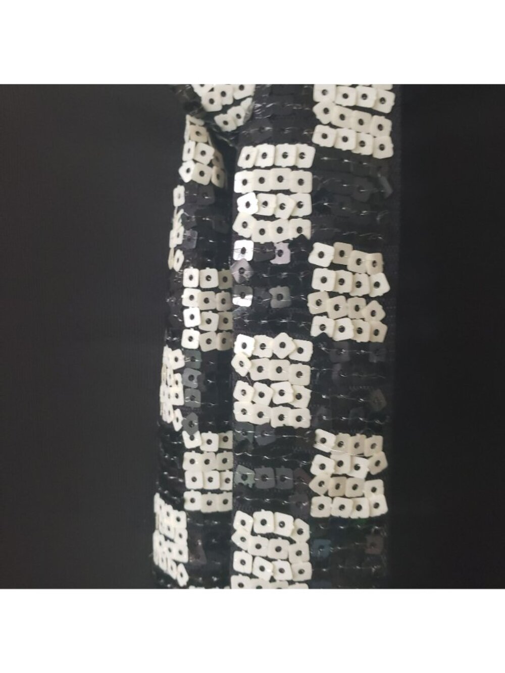 Jean Paul Gaultier Black White Checker Sequin Tie Neck Long Sleeve Top Blouse - Picture 4 of 12